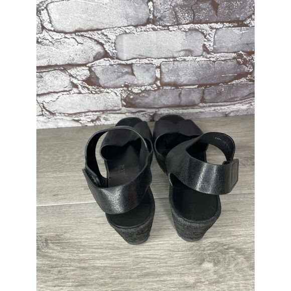 Pedro Garcia Black Leather Platform Suede Wedge Ankle Strap Sandals Women 37.5EU - Picture 7 of 16